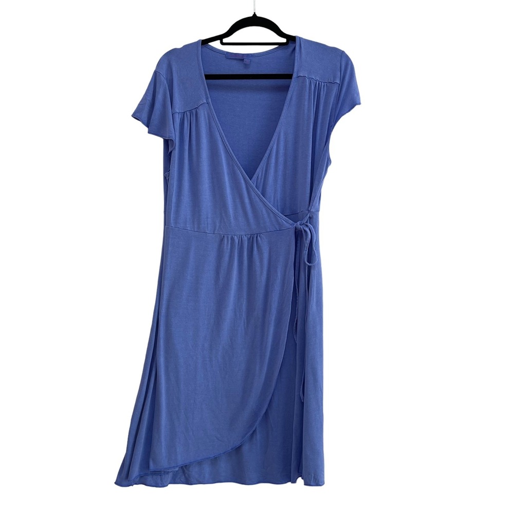 Fresh Produce Wrap Dress Women's Women's Large Purple Cap Sleeve Knee Length USA